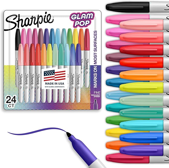 Sharpie Glam Pop Permanent Markers Fine Tip Marker Set Coloring Art Drawing by Sharpie