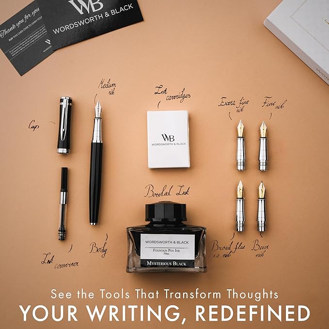 Wordsworth & Black Fountain Pen Gift Set, Includes Ink Bottle, 6 Ink Cartridges - Image 4