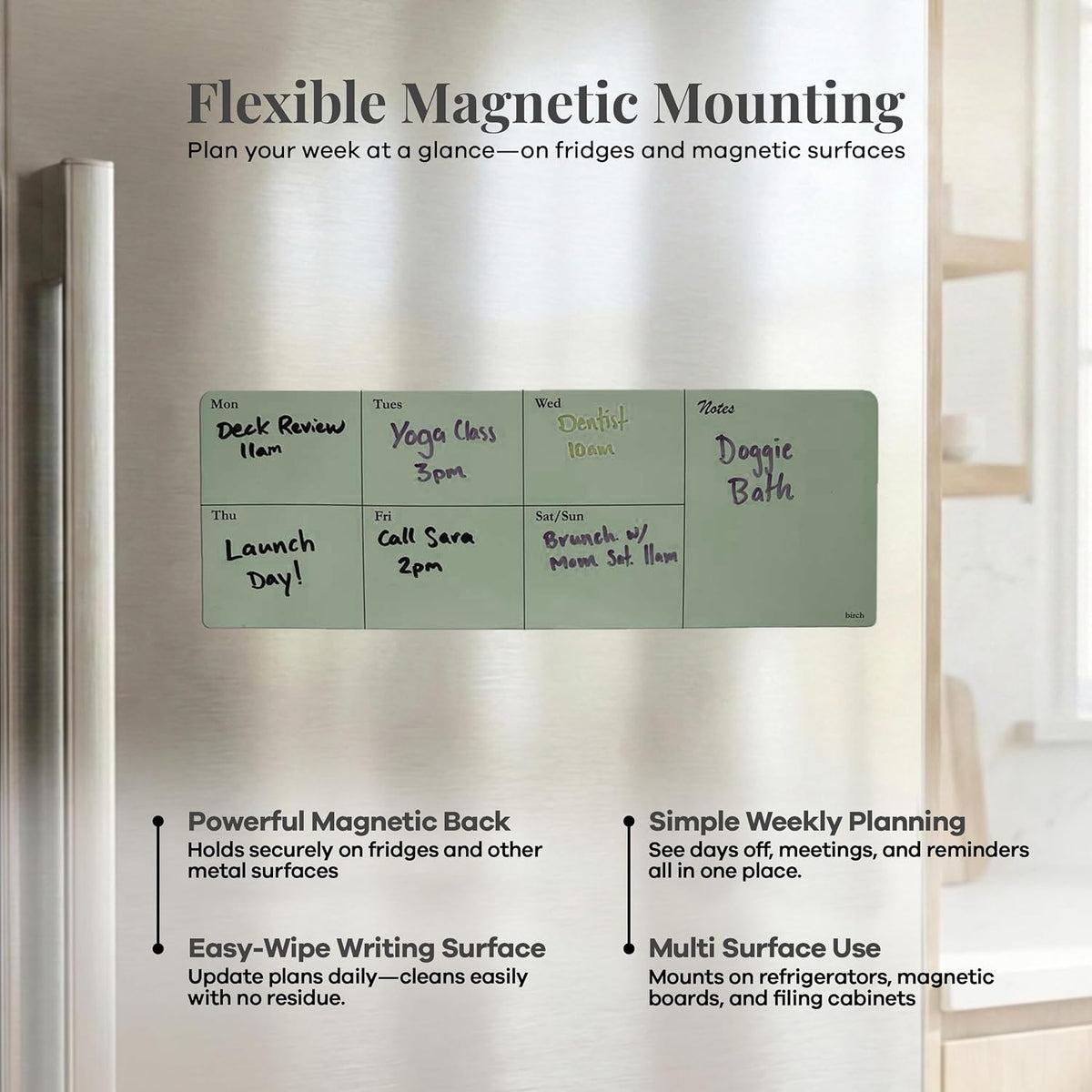 Birch Desktop Glass Whiteboard with Magnetic Weekly Calendar – Dry Erase Boar...