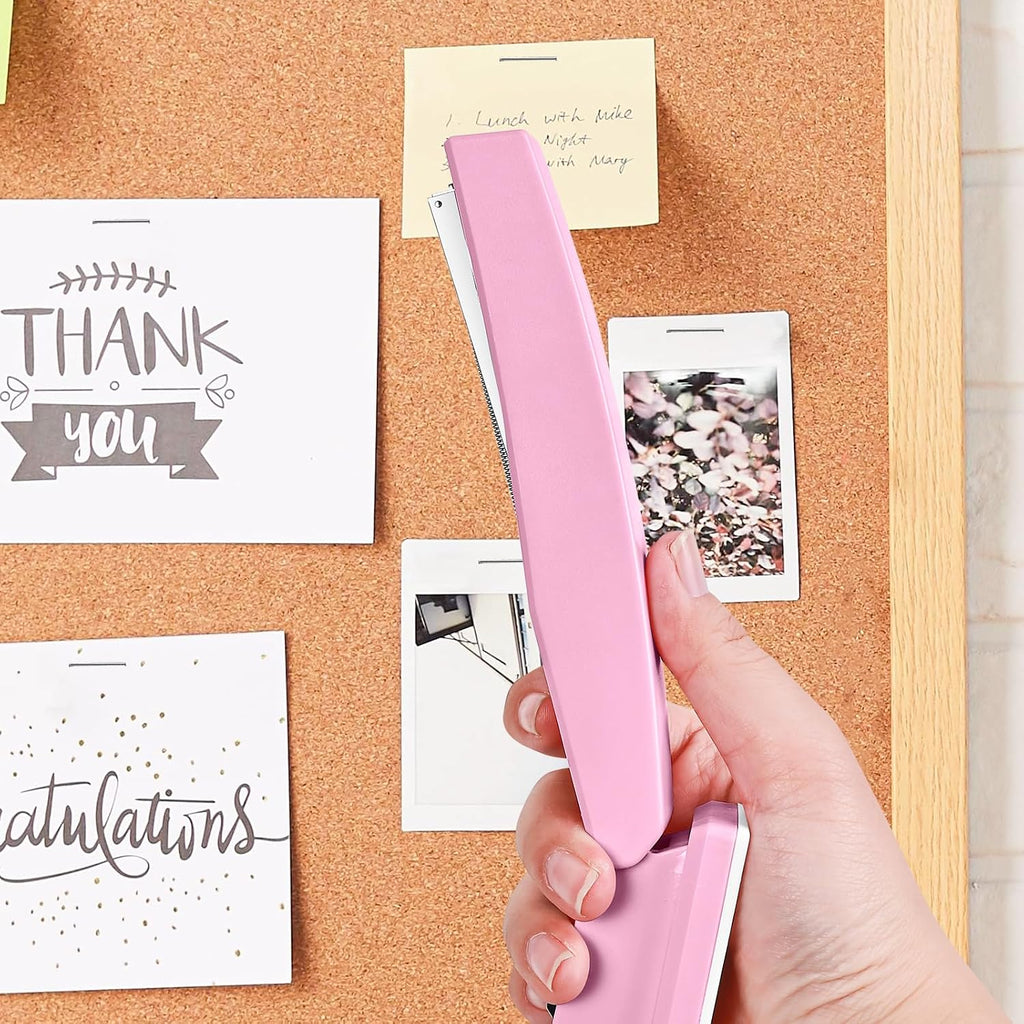 Stapler with 5000 Staples - 25 Sheet Capacity, Staplers for Desk, Pink | Non-Slip Office Stapler for classroom, home, School