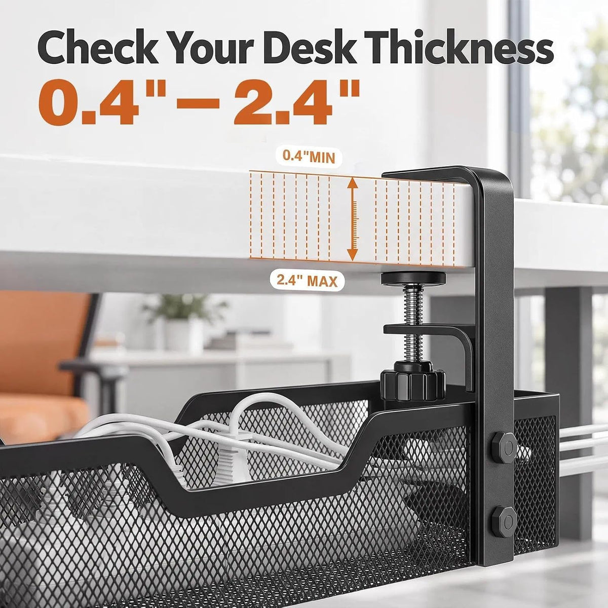 32" Under Desk Cable Management Tray, Quszmd Wire Organizer No Drill, Black