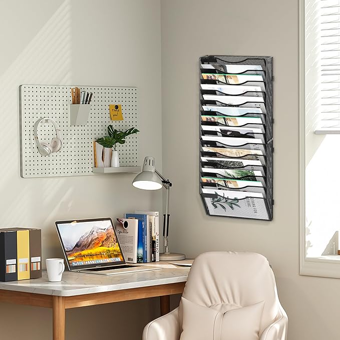 EasyPAG Wall File Organizer for Office 14 Pocket Mesh Wall Mounted Paper - Image 7