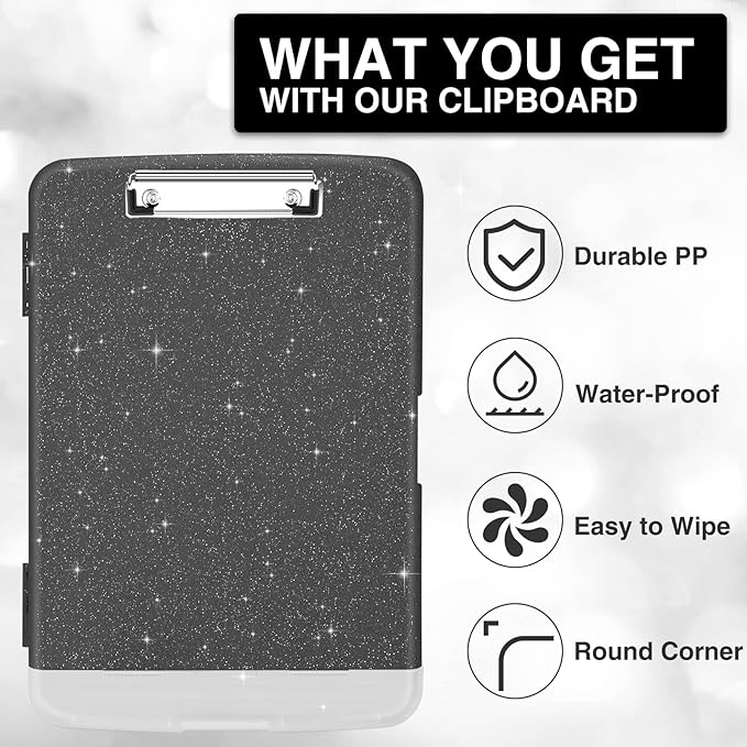 Sooez Glitter Clipboard with Storage, High Capacity Clip Boards 8.5x11 with Pen - Image 3