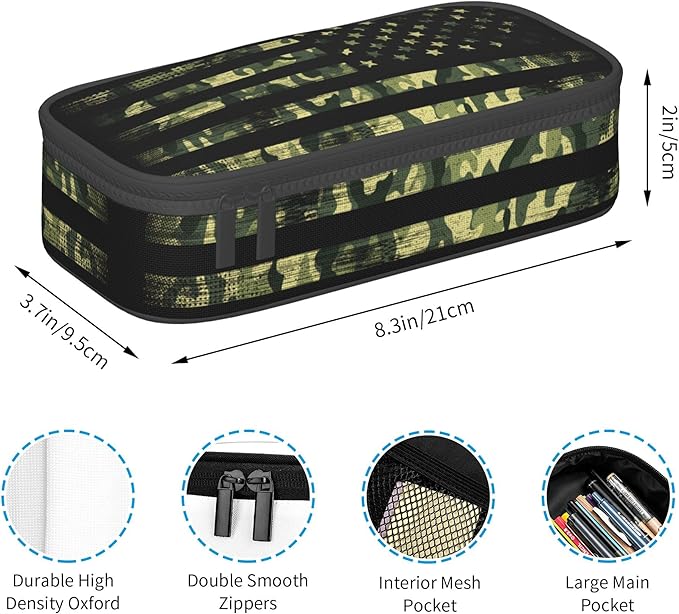 YIJIUWKIS Camo Pencil Box for Kids Adults, Usa Flag Style Pencil Case for Boys - Image 3