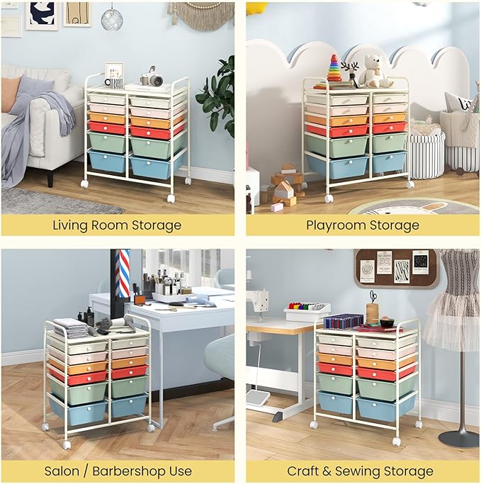 Giantex 12 Drawer Rolling Storage Cart Tools Scrapbook Paper Office School - Image 5