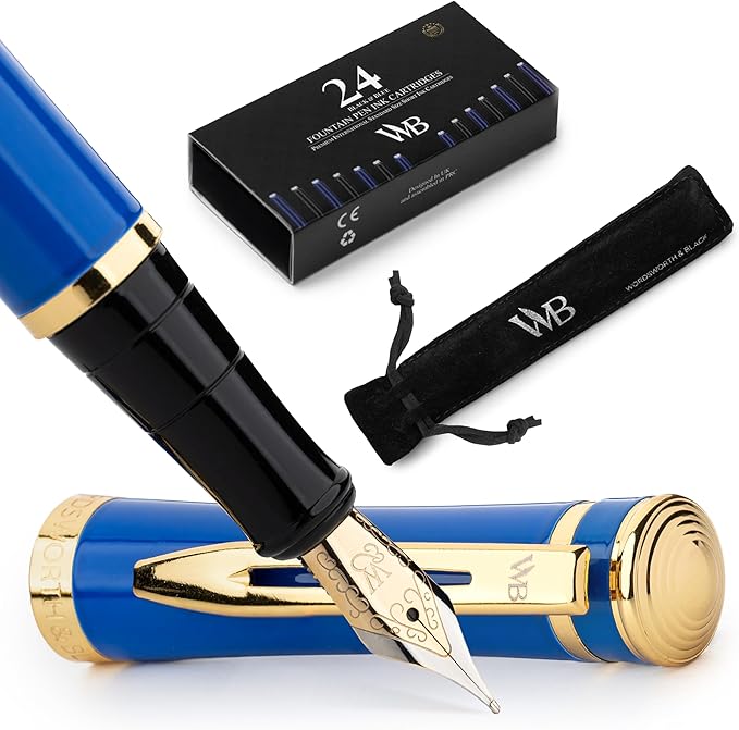 Wordsworth & Black Fountain Pen Set, 18K Gilded Medium Nib, Includes 24 Pack by WordsworthBlack