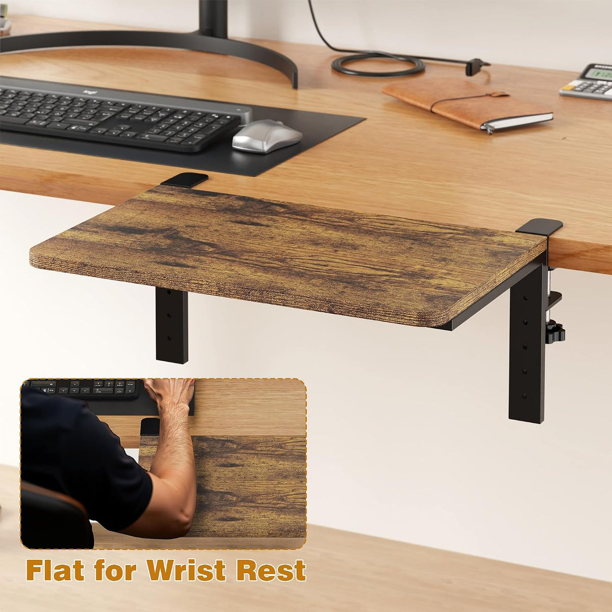 Desk Extender, 15-inch Clamp-On Desk Shelf, Height-Adjustable Desktop Shelf O...