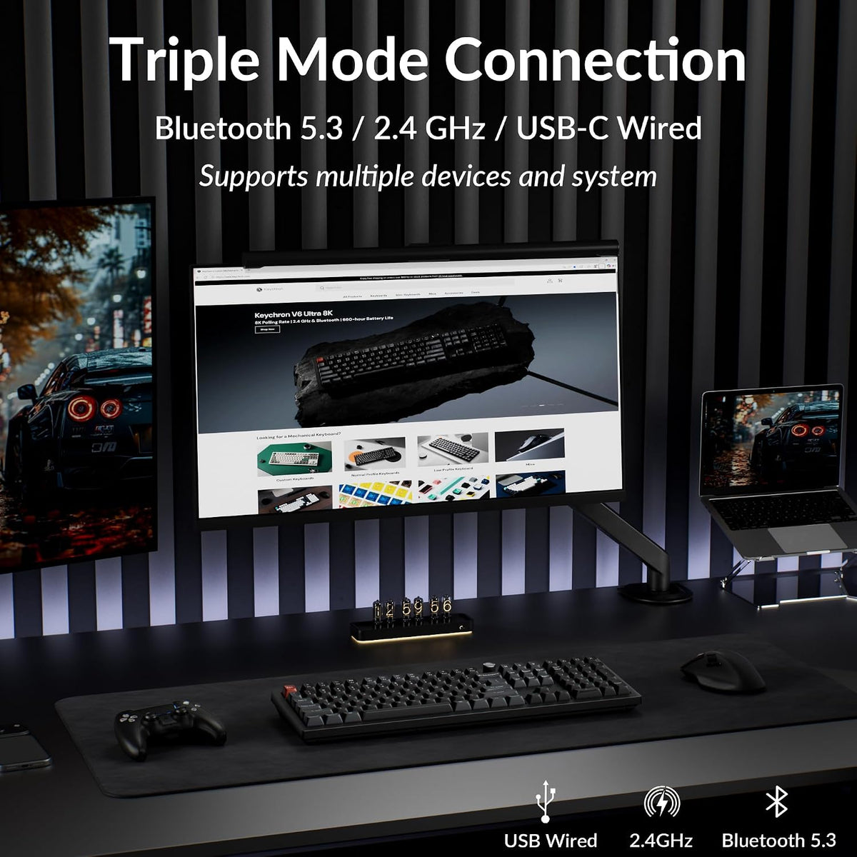 Keychron V6 Ultra 8K Wireless Mechanical Keyboard, 8000Hz Polling Rate Tri-Mo...