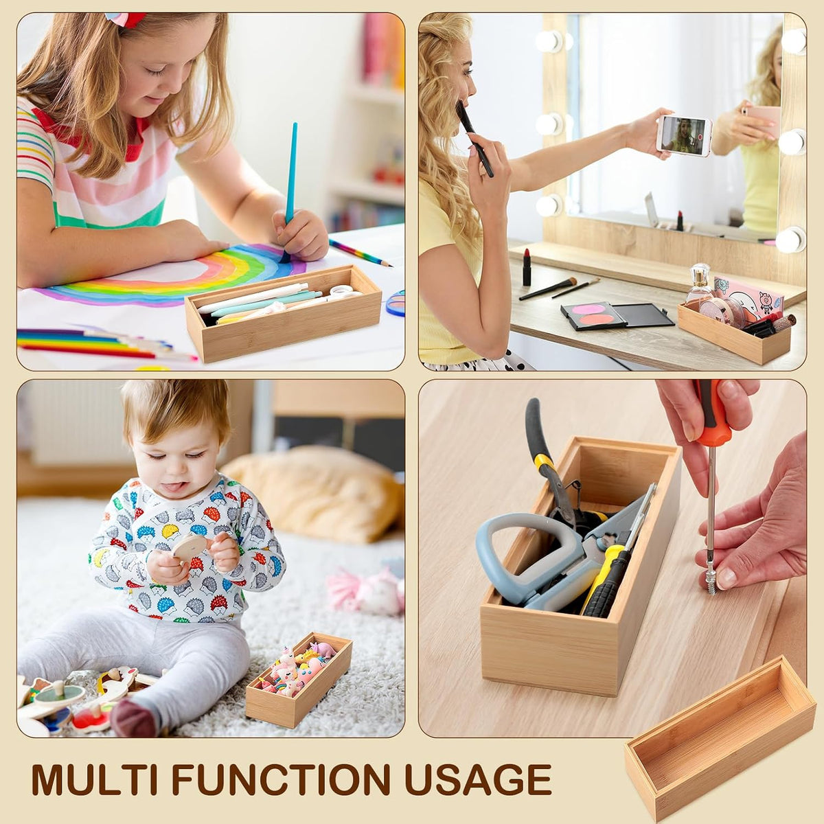 Kigley 8 Pcs Bamboo Kitchen Drawer Organizer, 9x3x2 Inch, Wood