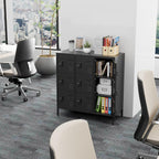 9-Door Metal Employee Locker with Keyed Locks and Raised Feet | 9 keyed compartments with name-card slots, ventilation and raised feet; 35.51"W x 15.79"D x 37.8"H. Assembly required.