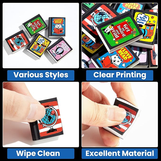 party greeting 100Pcs I Love to Read Pencil Erasers Fun Erasers Bulk - Image 3