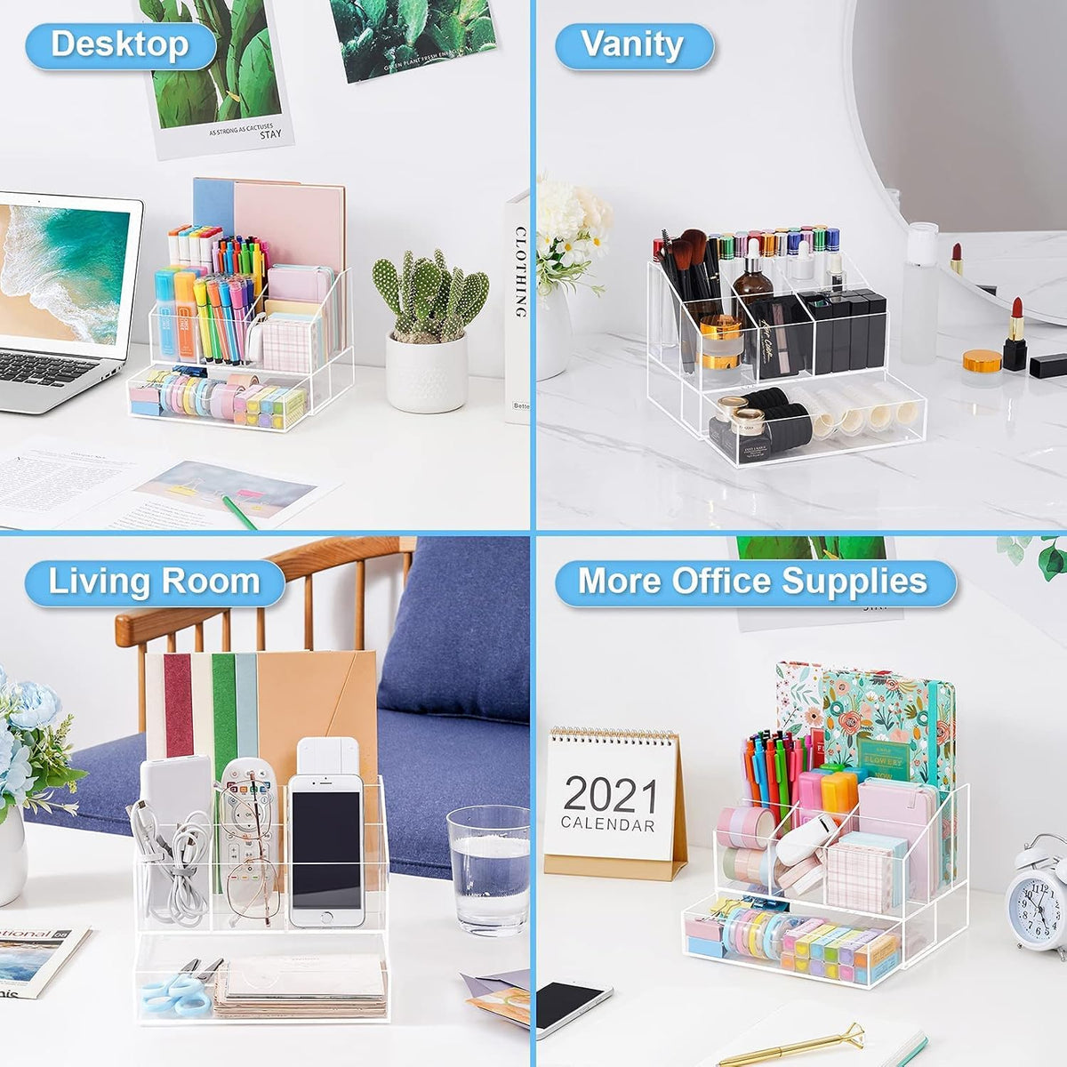 VITVITI Acrylic Desk Organizer, Upgraded Clear Pencil Organizer for Desk, 7 C...