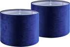 GO&SO Large Drum Lamp Shades Set of 2 Blue Velvet Lampshade