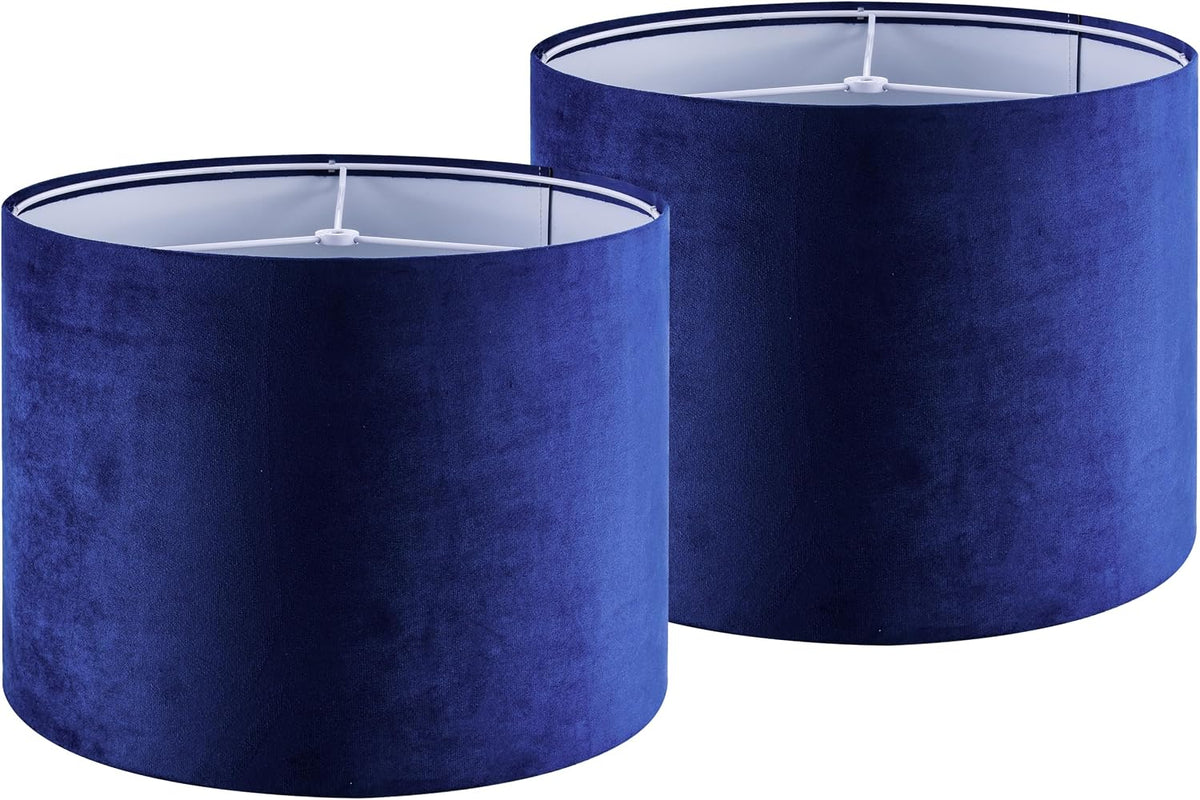 GO&SO Large Drum Lamp Shades Set of 2 Blue Velvet Lampshade