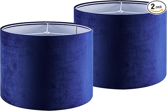 GO&SO Large Drum Lamp Shades Set of 2 Blue Velvet Lampshade by GOSO