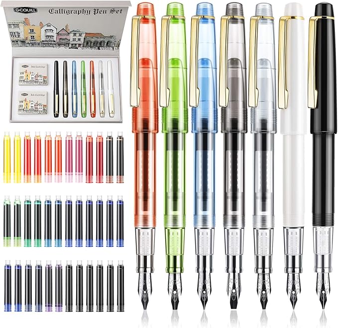 GC QUILL Calligraphy Set Fountain Pens 7 Different Size Nibs and 36 Assorted by GC+QUILL