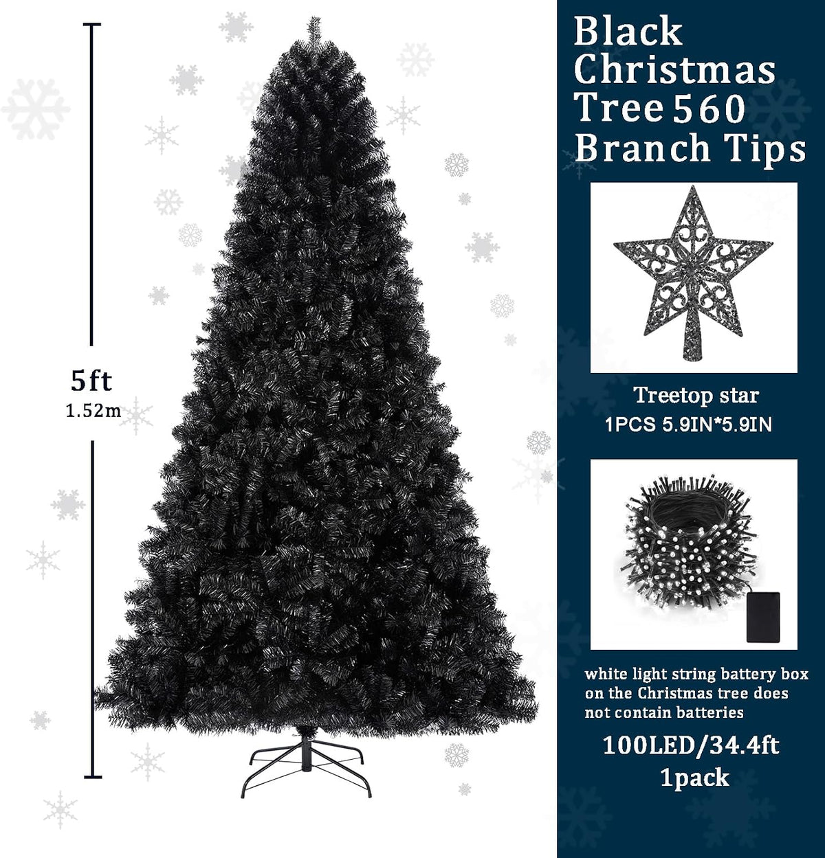 KTKDE 5ft Black Artificial Christmas Tree Halloween Tree Decorations with 560...