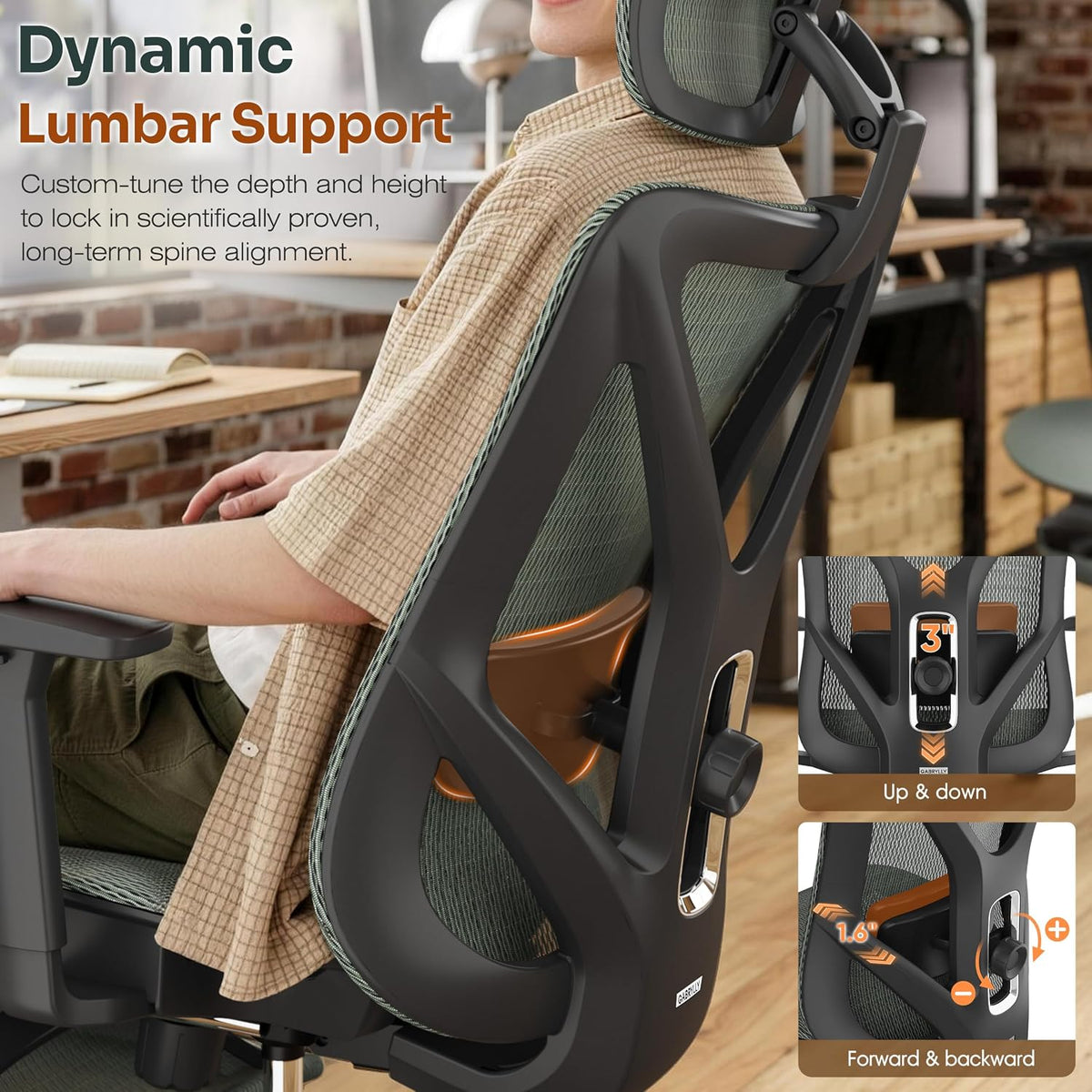 GABRYLLY Ergonomic Office Chair with Adjustable Lumbar Support, 3D Armrests &...