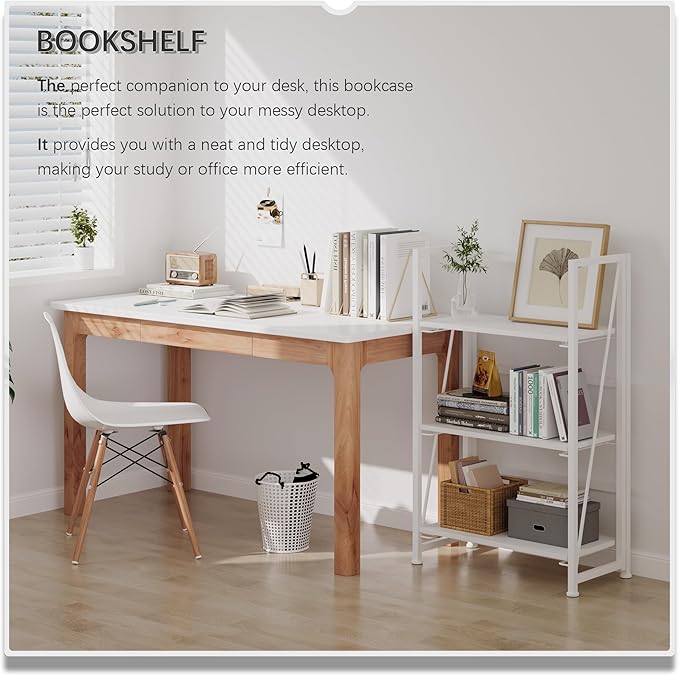 4NM No Assembly Folding Bookshelf Storage Shelves 3 Tiers Vintage Bookcase - Image 3