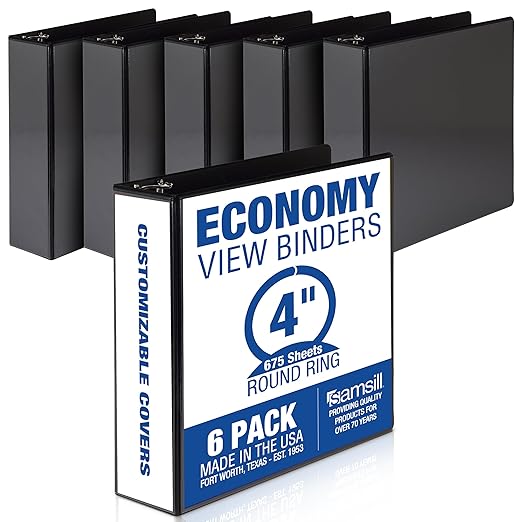 Samsill 4 Inch 3 Ring Binders, Made in USA, Economy Round Ring, 675 Sheet by Samsill