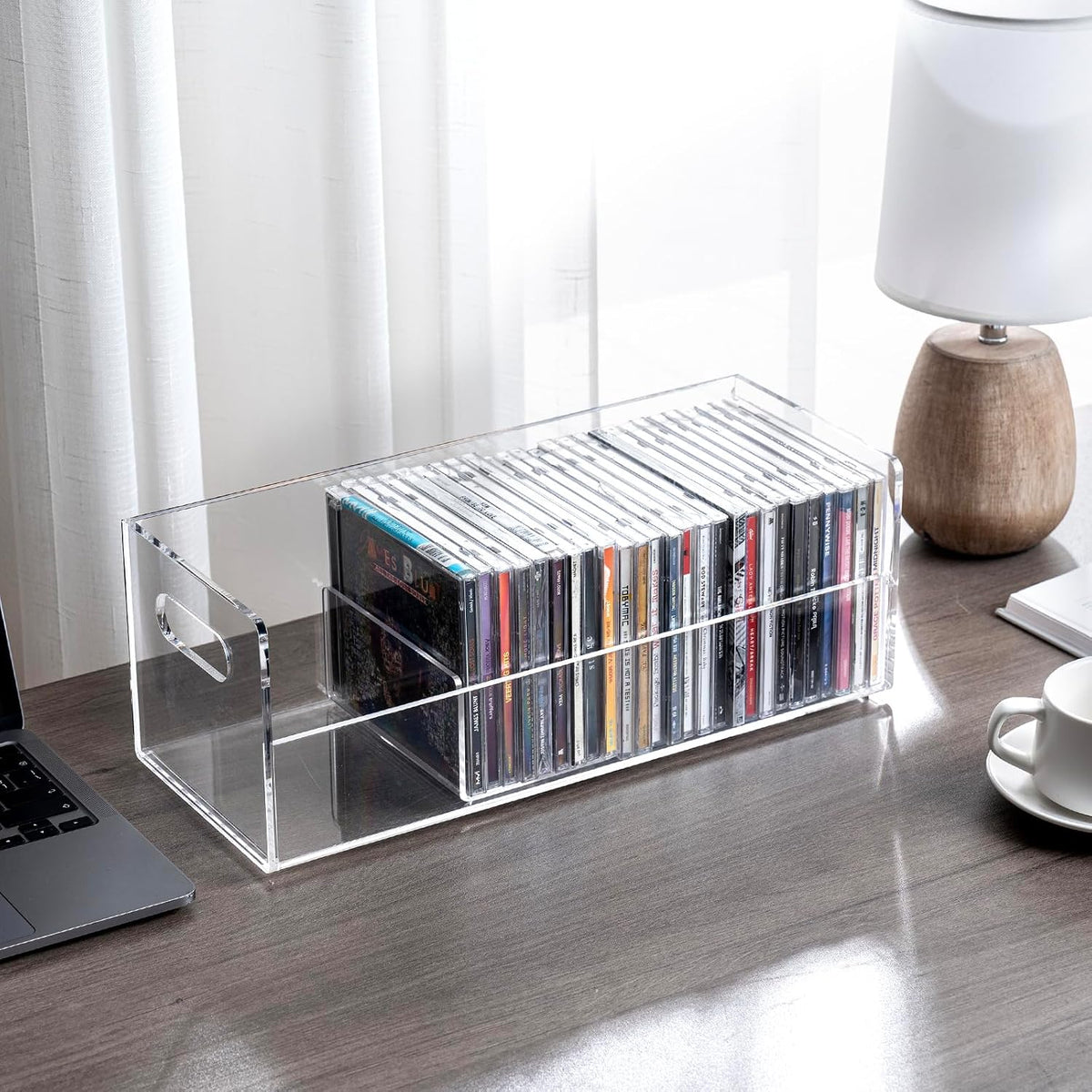 MyGift Modern Premium Clear Acrylic Stackable CD Holder Rack with Cutout Carr...