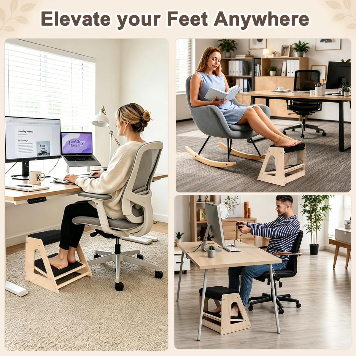 Natheeph Foot Rest Under Desk, Ergonomic Foot Stool with Massage, 4 Height