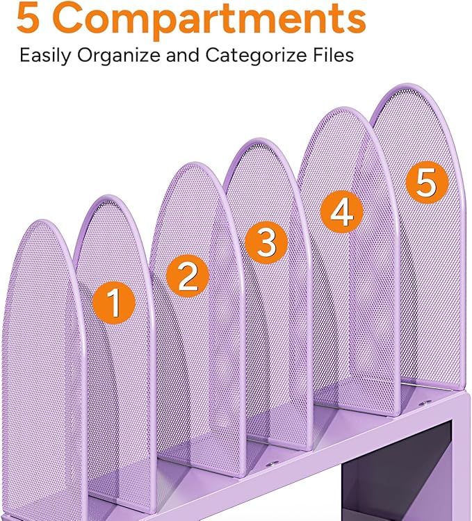 OUTIOE 5-Section Desk File Organizer, Metal Mesh Folder Organizer - Image 6