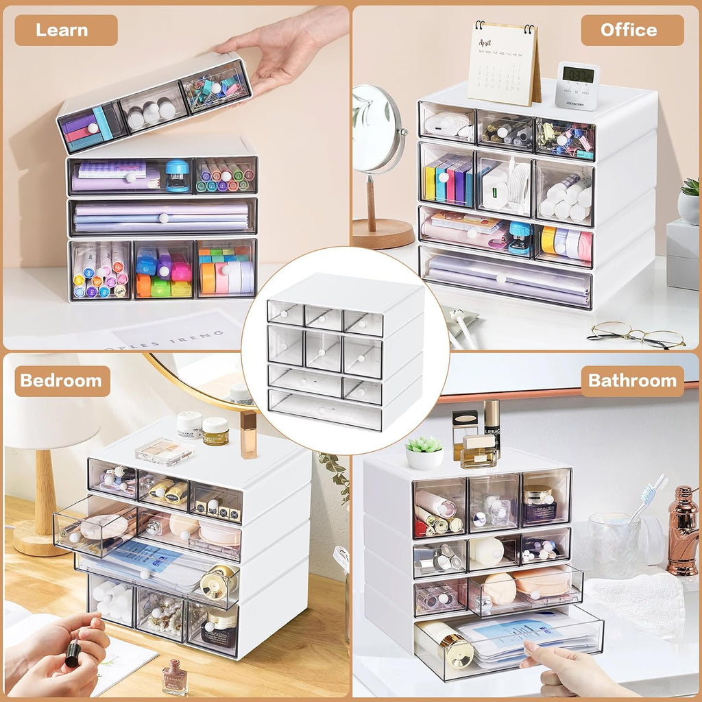 desk storage organizer with 9 drawers, 4 tiers, package contents