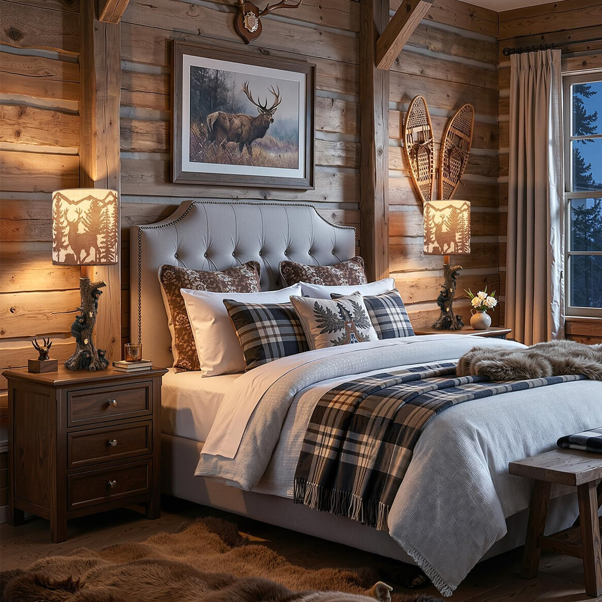 LOKHOM 19" Rustic Climbing Bear Table Lamp for Bedroom, Small Single Lamp
