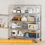 Himimi Storage Shelves with Wheels, 5-Tier Heavy Duty Steel Wire Rack Storage - Image 4