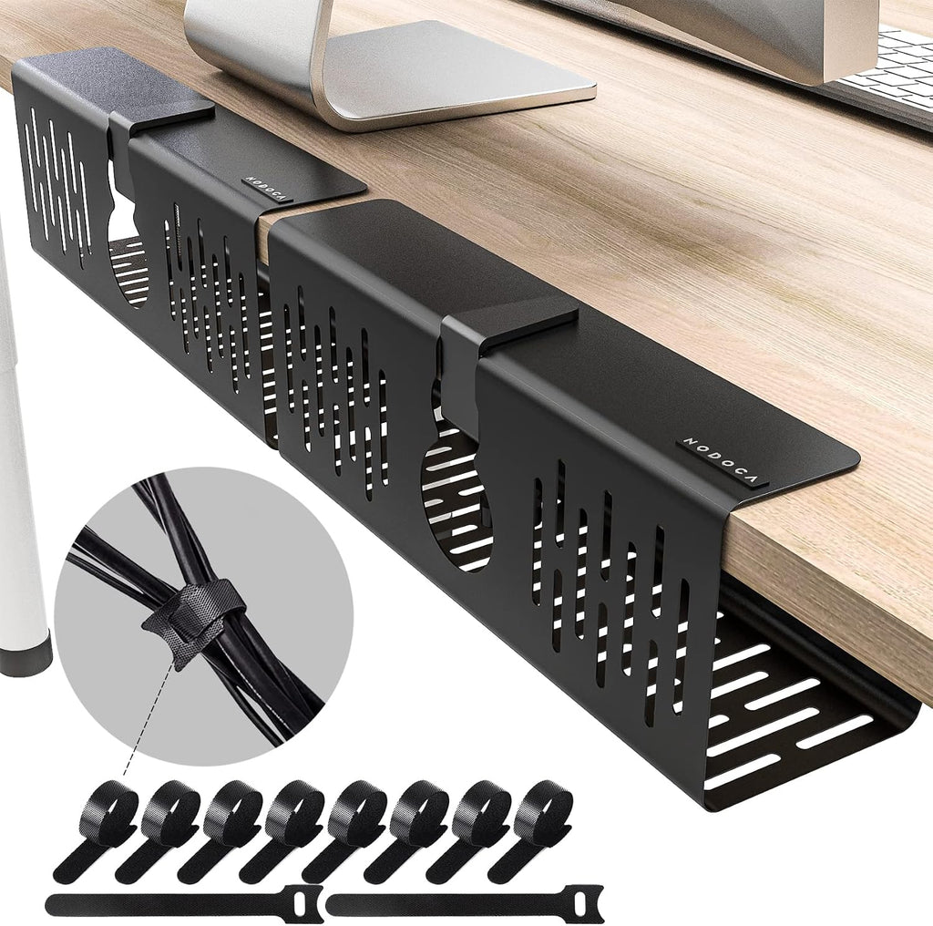 NODOCA No Drill Under Desk Cable Management Tray, Punch-Free Clamp on, Metal