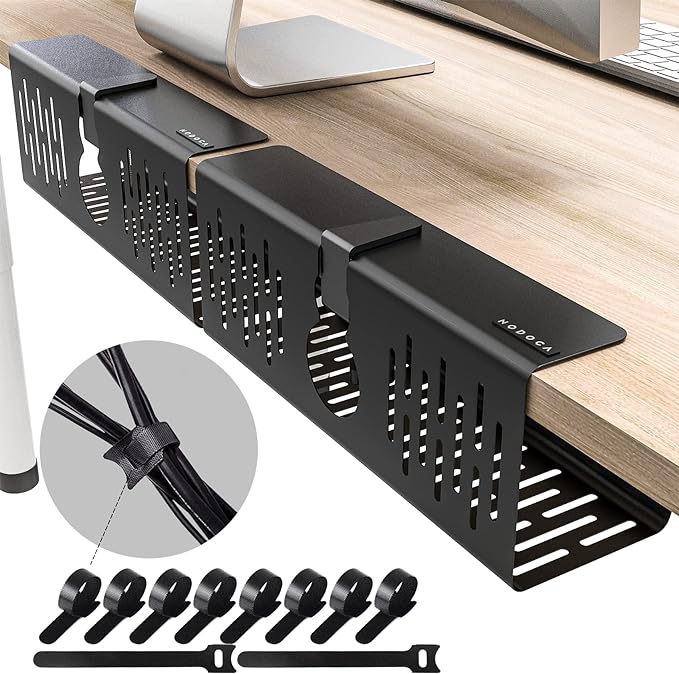 NODOCA No Drill Under Desk Cable Management Tray, Punch-Free Clamp on, Metal by NODOCA