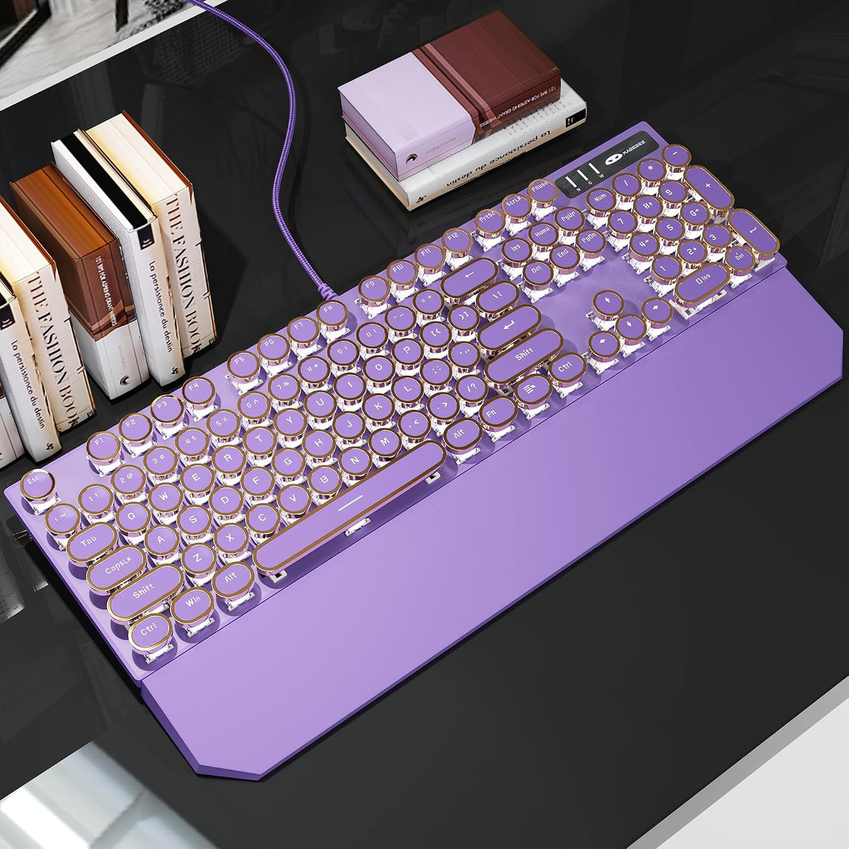 MageGee Typewriter Mechanical Gaming Keyboard, Retro Punk Purple Round Keycap...