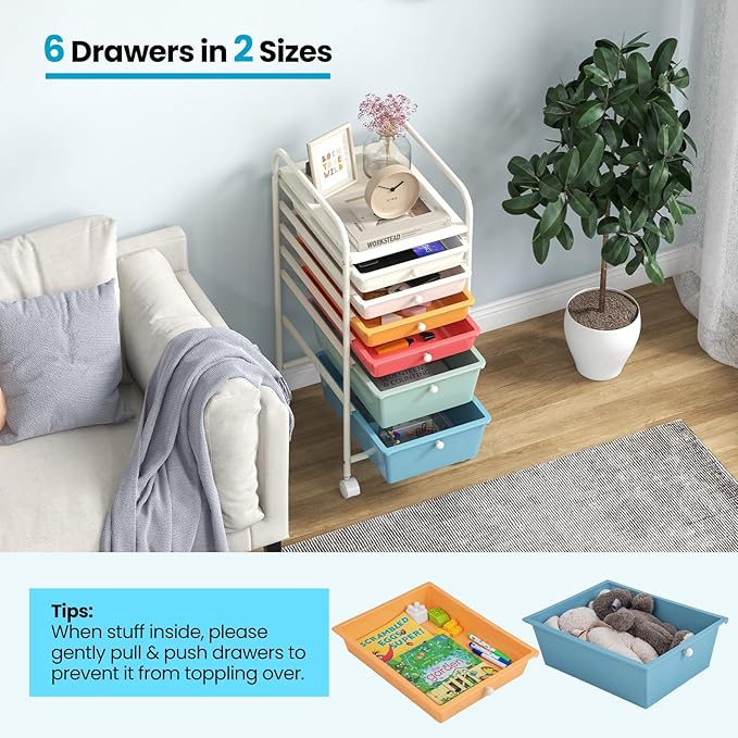 Giantex 6 Storage Drawer Cart Rolling Organizer Cart - Image 5