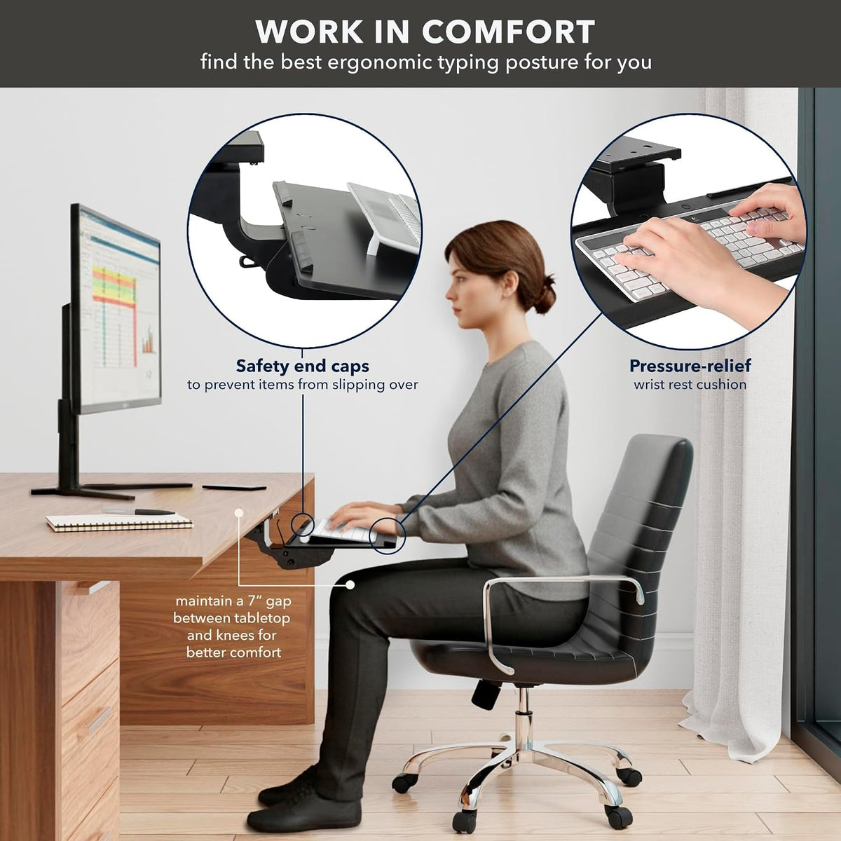 Mount-It! Under Desk Keyboard Tray with Wrist Rest, Tilt and 90 Swivel
