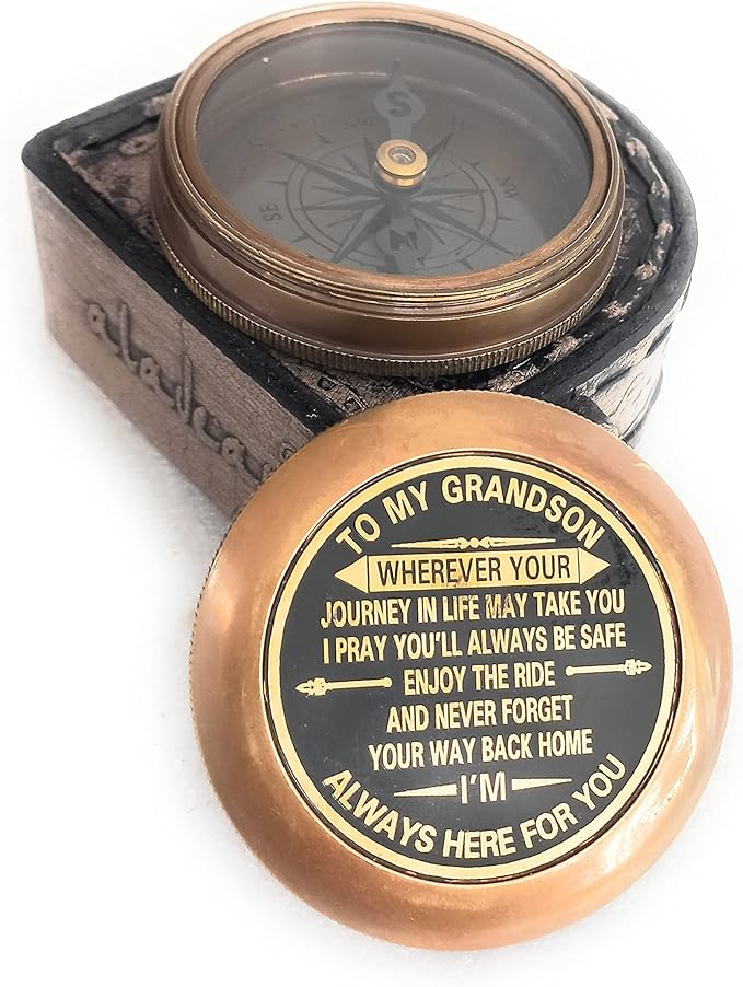 Gift for Grandson Brass Compass Engraved Quote | Memory Present to My Grandson - Image 4
