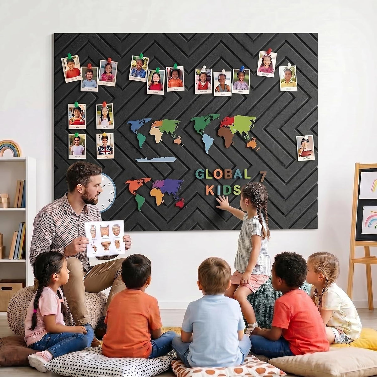 Large Bulletin Board with Push Pin, 12 Pack, 48"x36", Black Chevron