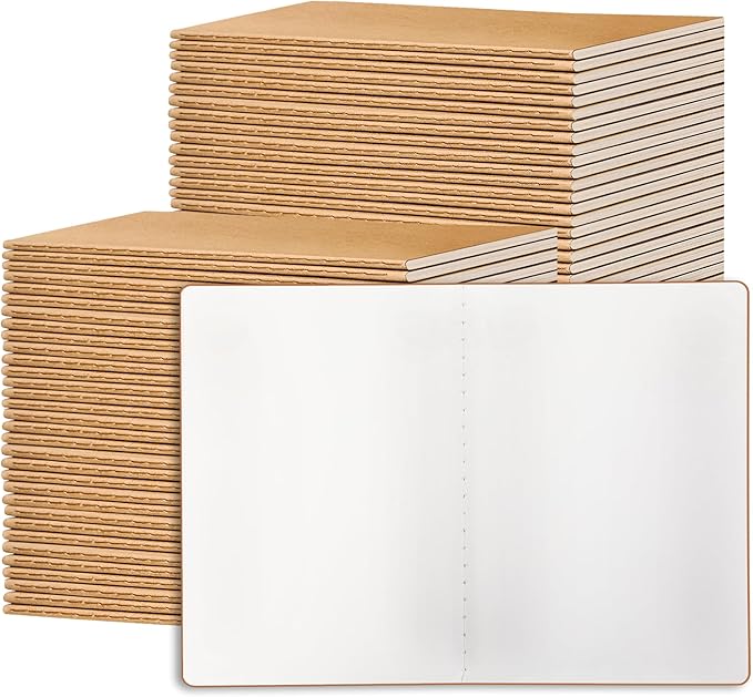 72 Pack Blank Kraft Notebooks, 8.3x5.5 Inches A5 Small Journals Bulk Blank by Welcometomiikoul