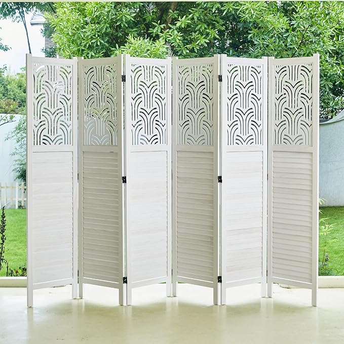 Svimi Folding Room Divider, 66.9 Inch 6 Panels Wood Carved Privacy Screens - Image 9