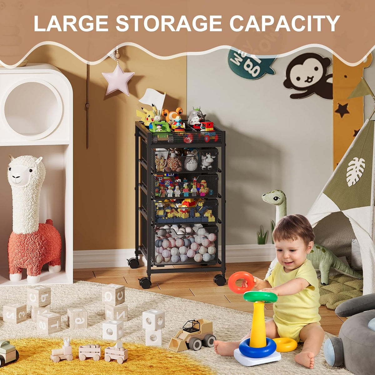 Rolling Utility Cart with 4 Drawers, Craft Organizer and Storage Carts with D...