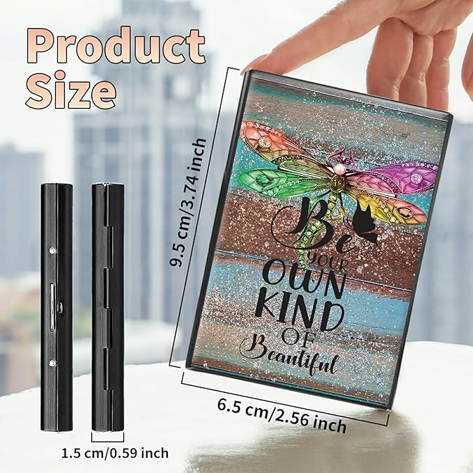 BWEGRHE Slim Credit Card Holder, Dragonfly Glitter Wood RFID Blocking Metal - Image 2