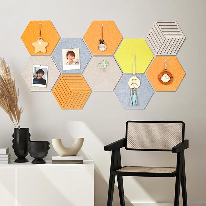 12'' Medium Hexagon Cork-Bulletin Board Tiles Frameless 10 Pack Adhesive - Image 11