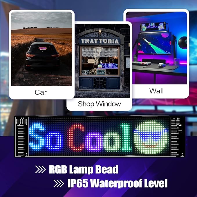XIAOOHO Programmable LED Car Sign, Scrolling LED Sign, Flexible LED RGB Message - Image 2