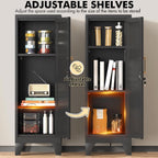 46" H Metal Locker Cabinet, Small Locker with Door and 2 Adjustable Shelf | Locker Cabinet with Adjustable Leveling Feet for Home, Bedroom, Office,Gym Assembly Required