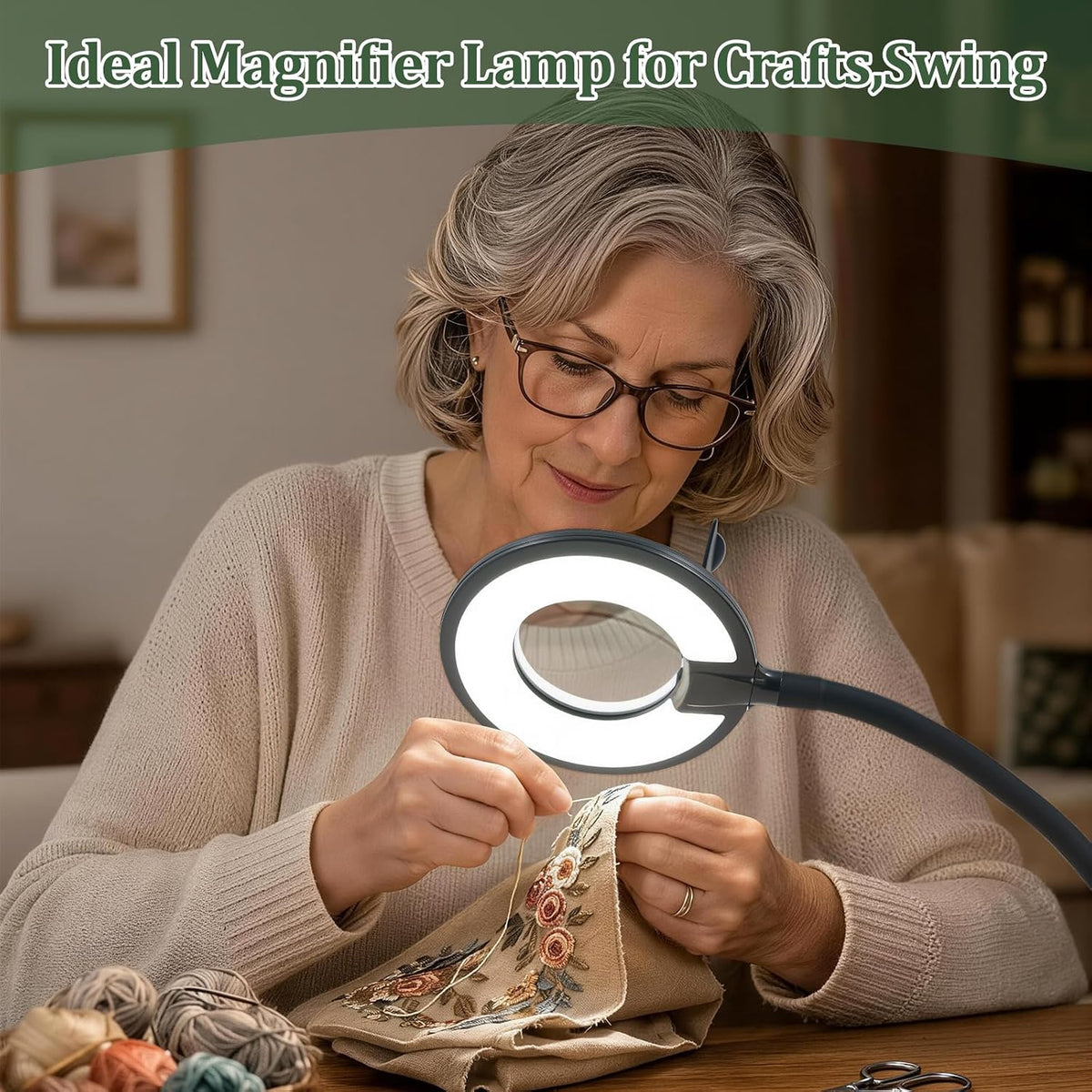3X+6X Magnifying Glass with Light and Stand, Dimmable LED Magnifying Lamp