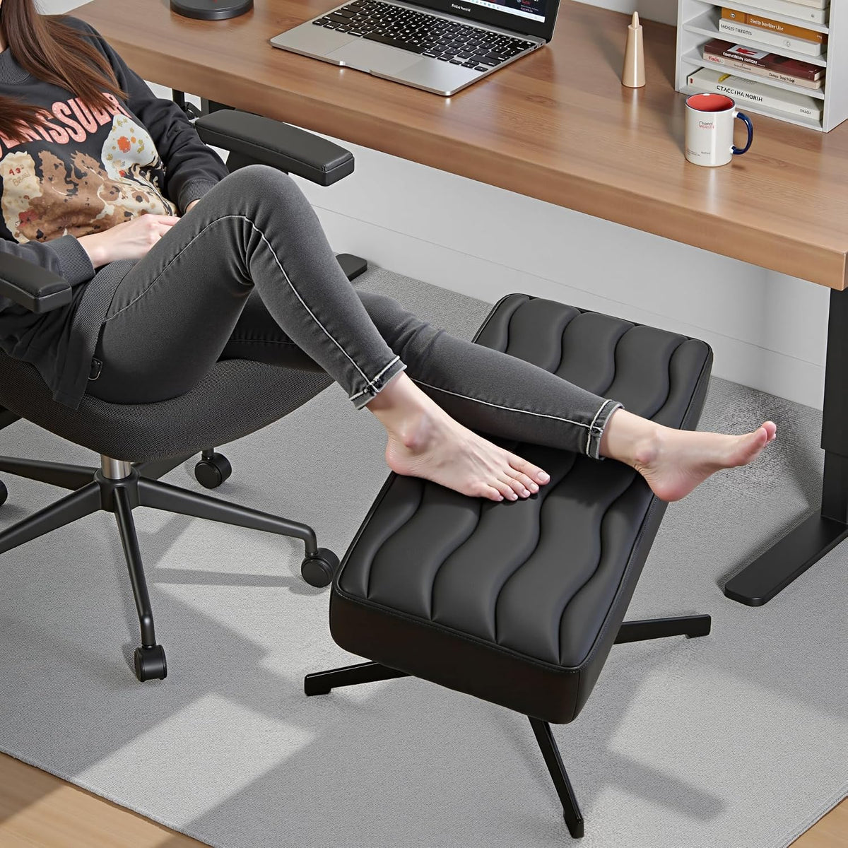VECELO Under Desk Footrest, PU Ergonomic Foot Rest with Comfort Padding, Heig...