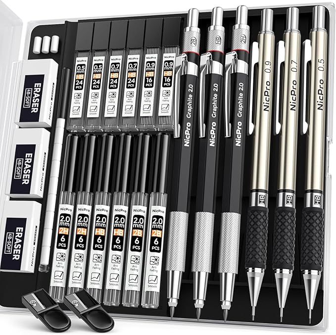 Nicpro 6PCS Art Mechanical Pencil Set, Sketching Drawing by Nicpro