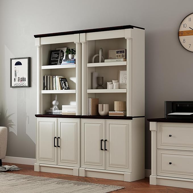 72" Roman Column Bookcase with Double Door Cabinet, 5 Tiers Tall Bookshelf - Image 6