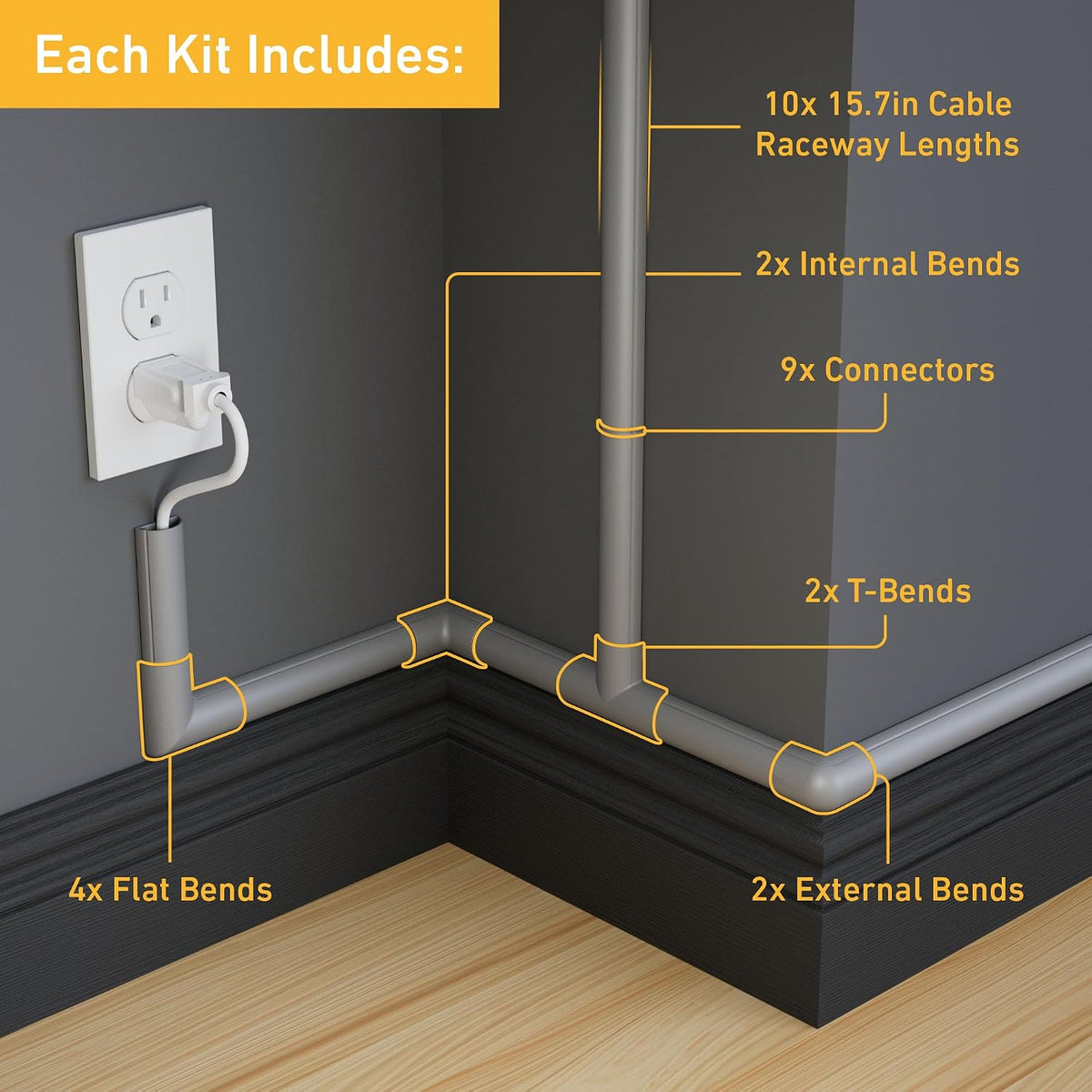 D-Line 157in Cord Cover Kit, Self-Adhesive Wire Hiders, Cable Raceway to Hide...
