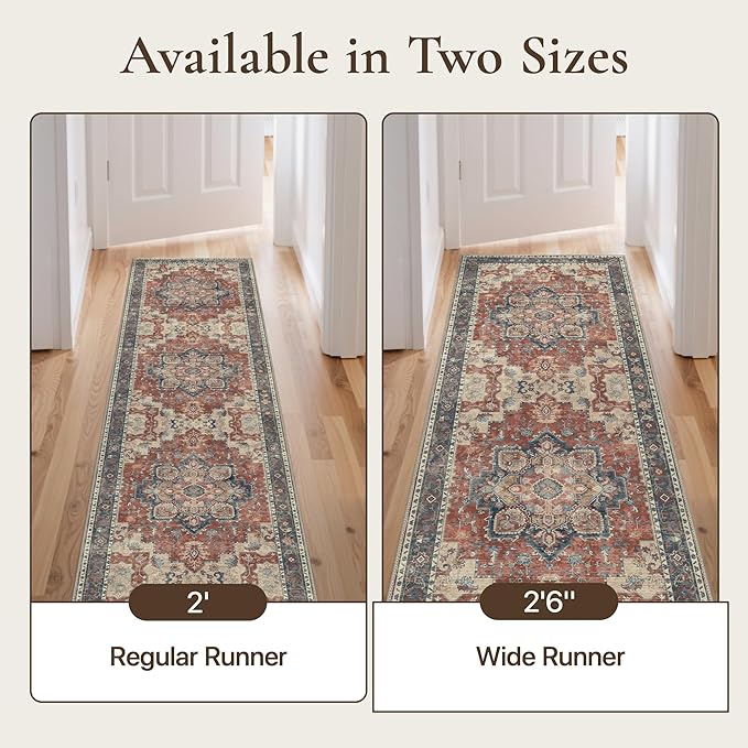 GENIMO 2'6''x8 Runner Rugs for Hallway, Machine Washable Non Slip Vintage Rugs - Image 3